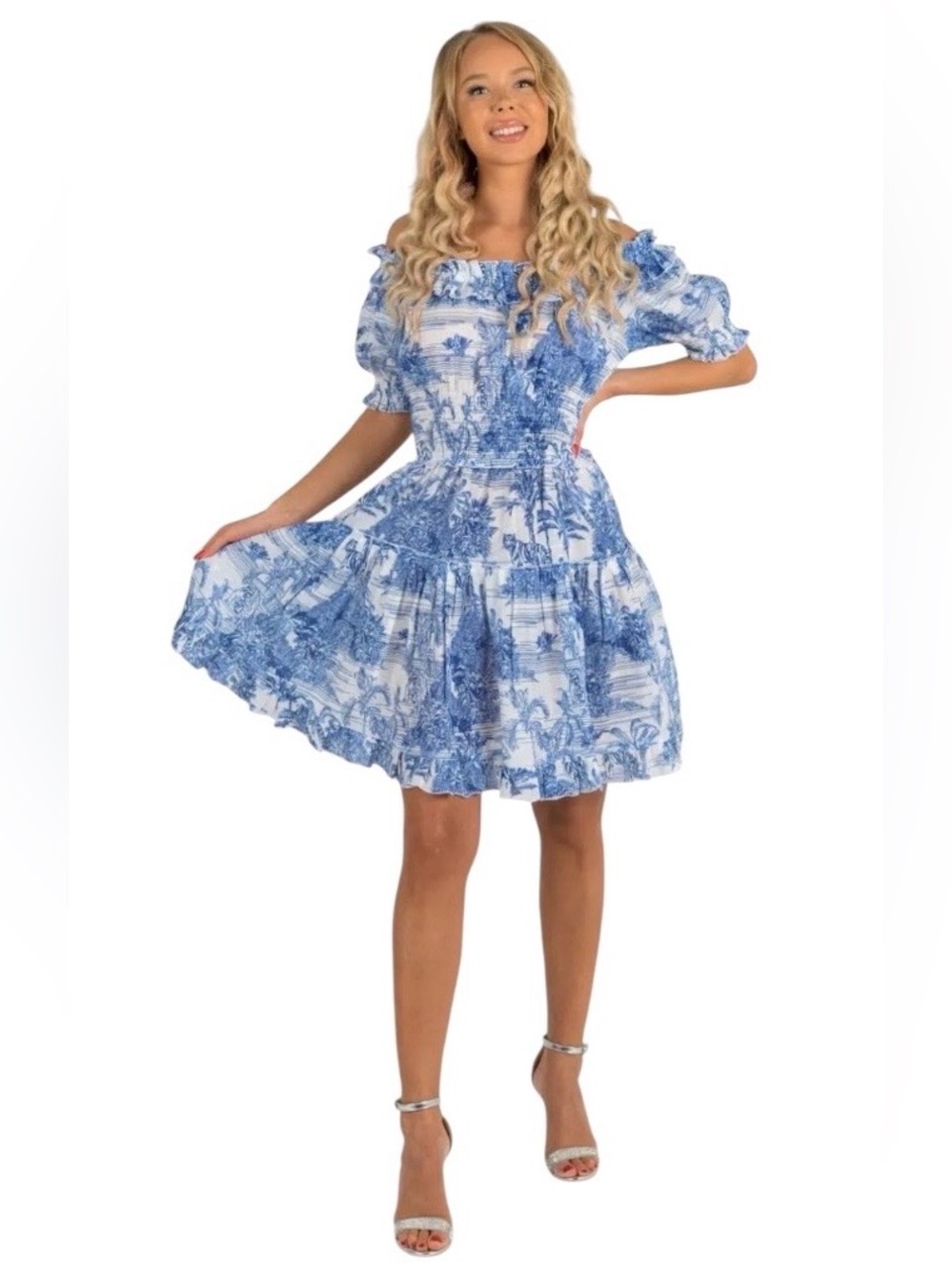 Luisa Positano Giorgia Dress Short Linen ruffle dress with elastic, one size